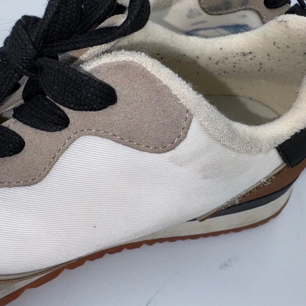 Guess Mens Low Top Sneakers Tan White Brown G Logo Lace Up Shoes Size 12